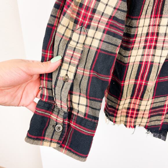 Furst of A Kind Size XL 46-48 Mens Button Down Plaid Zipper Shirt Red Distressed - Picture 5 of 9